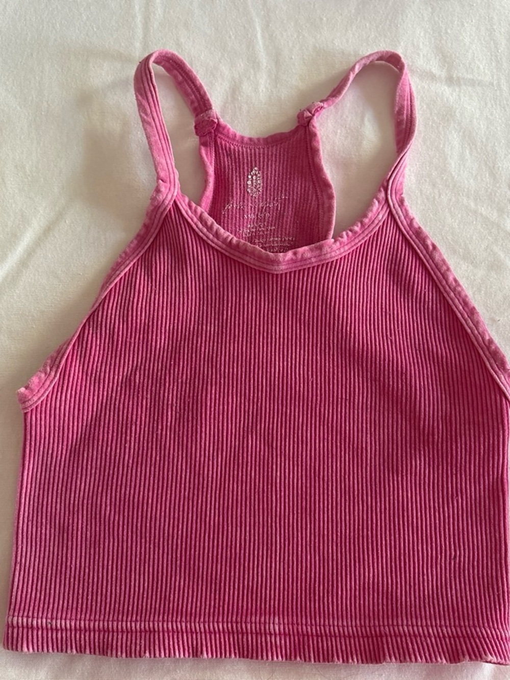 Free People Hot Pink Ribbed Tank with Tie Strap